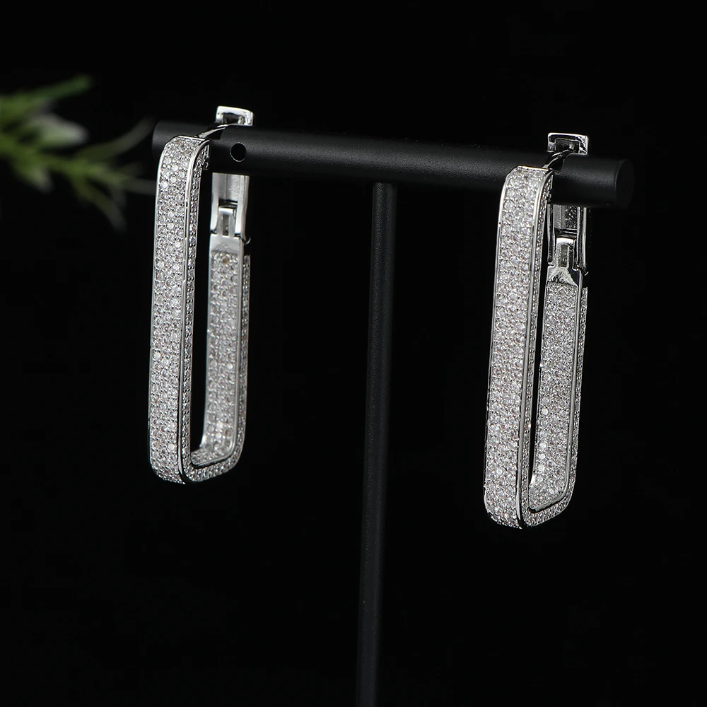 

Luxury Rectangle Long U Type Earrings For Women Wedding Cubic Zirconia CZ DUBAI Bridal Earring Jewelry Accessories E1202