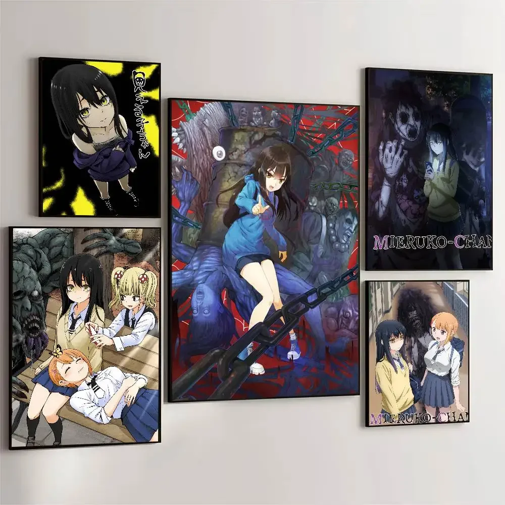 Affiche de dessin animé Mieruko-chan, autocollant en papier imperméable, décoration murale pour café, Bar, salle