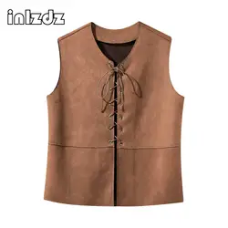 Kids Lace Up Suede Waistcoat Boys Girls Medieval Pirate Costume Renaissance Tops Cos Costume Halloween Fancy Clothes