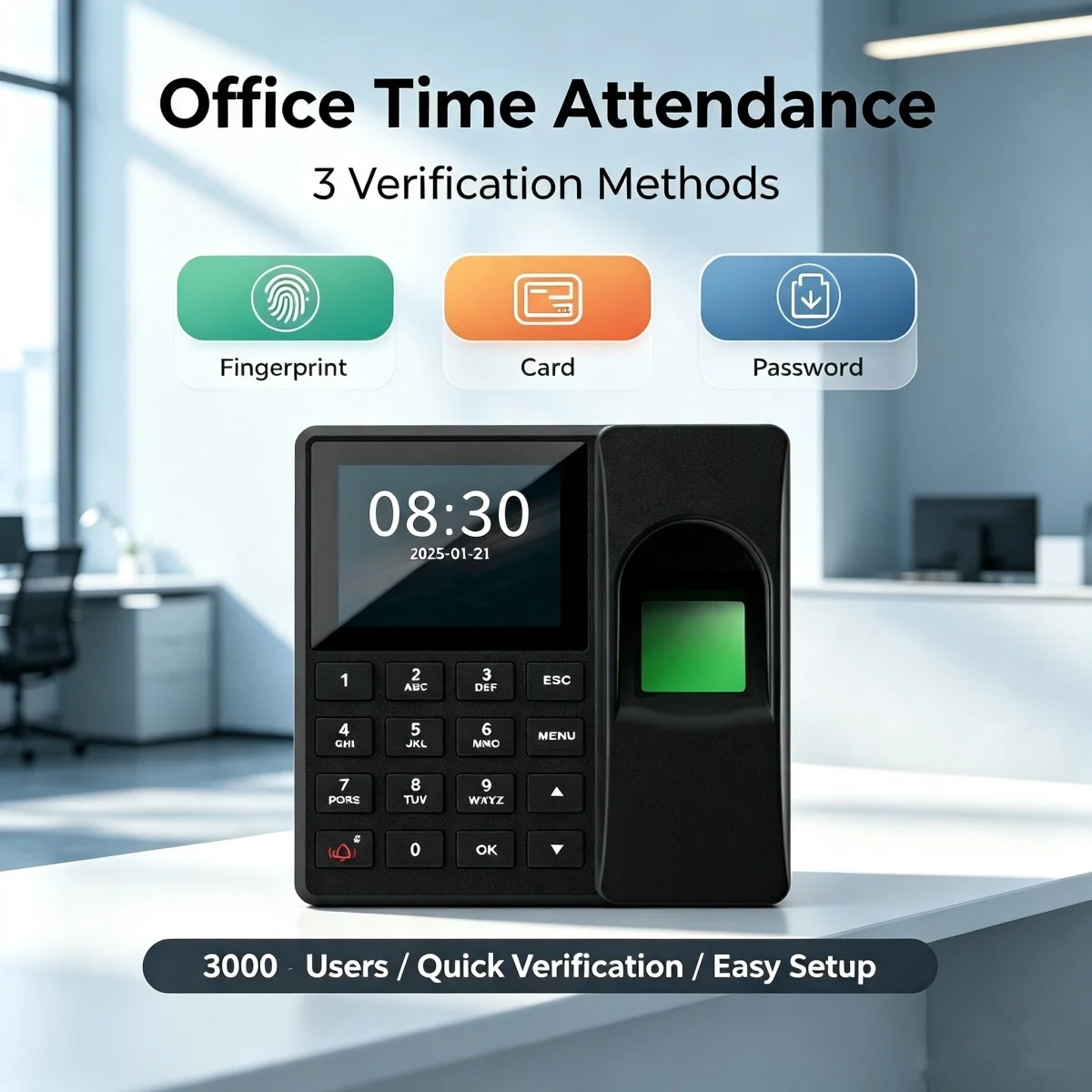 Fingerprint Time Clock Machine 3000 Users Biometric Attendance USB Report Export Password RFID Card For Office Factory