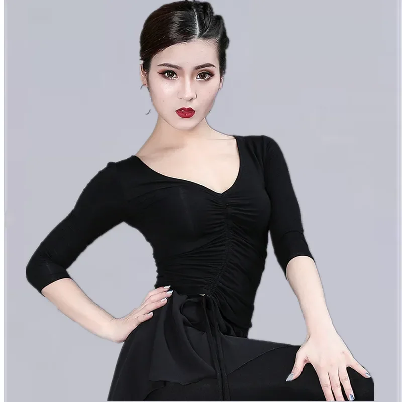 

Latin Dance Clothes Female Adult Sexy Top Profession Performance Clothing New Ballroom Samba Cha Cha Dancing Shirt Black