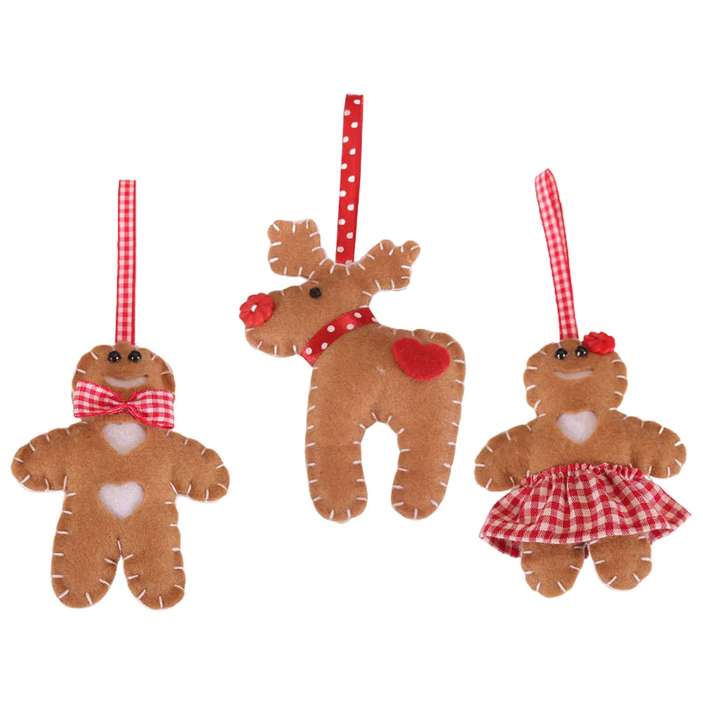 

3 Pcs Elk Pendant Xmas nament Christmas Tree Gingerbread Cartoon Figurines Hanging Decor Cloth Man Eco Friendly