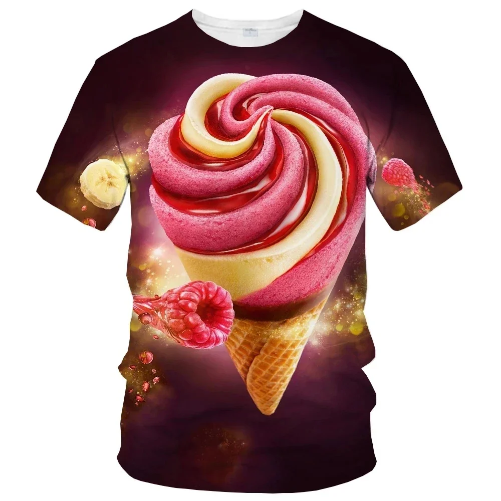 Camisetas con imagen de helado para hombre, camisetas informales con estampado 3D, Hip Hop, cuello redondo, manga corta, moda de verano