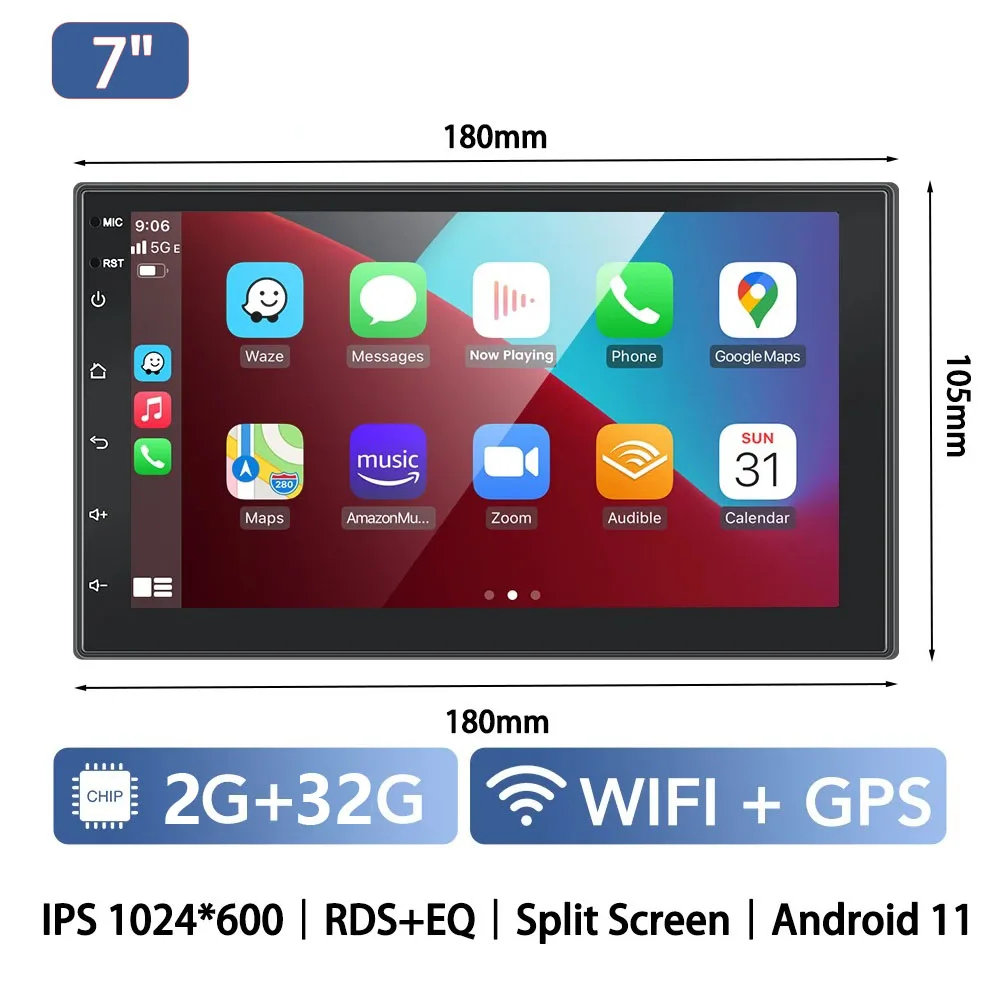 Autoradio 2 Din Multimedia Videospeler Carplay Android Auto Android 13 Universele 7 Inch 2 Din Android Navigatie Auto Stereo - afbeelding 1