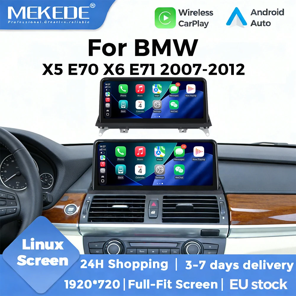 MEKEDE Radio para coche con sistema Linux de 10,25 pulgadas, CarPlay inalámbrico, Android Auto para BMW X5 E70 X6 E71 2007-2014, sistema CCC CIC, pantalla táctil QLED, radio para coche, navegación GPS, unidad principal, compatible con control del volante, IDrive, BT, WIFI 1