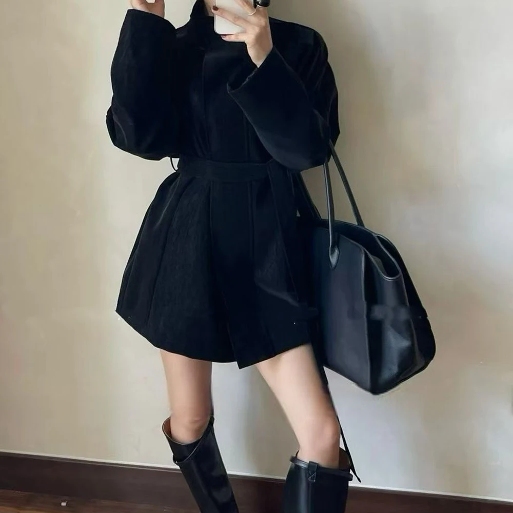 투트윈스타일 솔리드 스플라이스드 밴디지 시크 재킷 여성 터틀넥 긴팔 루즈핏 여성 재킷 가을 패션