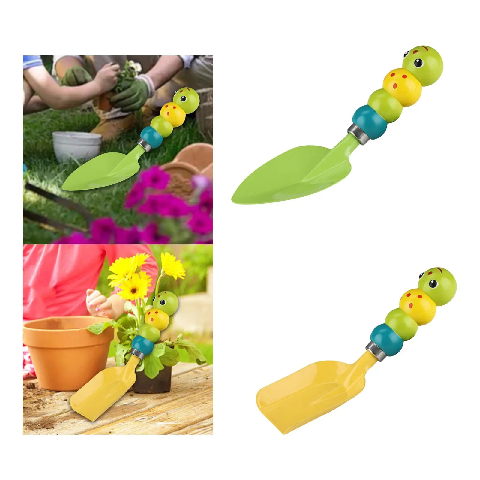

Kids Outdoor Garden Shovel Caterpillar Shaped Handle Spade Gardening Tool for Playing in Sandbox Digging Soil Building Snowmen