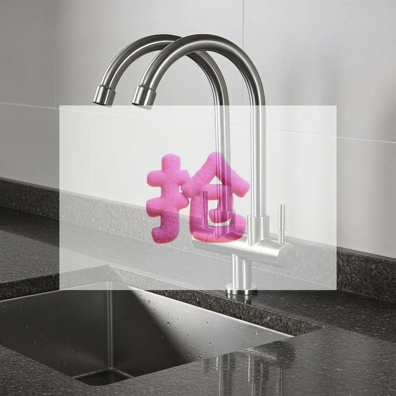Stainless Steel Double Head Sink Tap 2-in-1 Multifunction Pillar Mounted Tap Convenient 360° Rotate Flexible Faucet