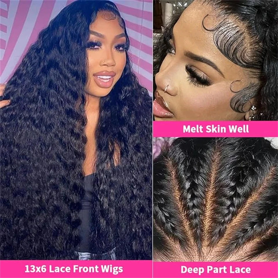 Deep Wave 13x6 Hd Lace Front Wigs 100% Human Hair Glueless Wigs Natural Color 30 34 Inch 13x6 Curly Human Hair Wig 200% Density