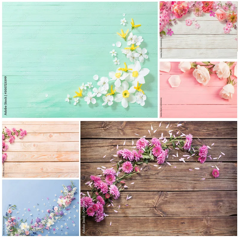 

Vinyl Custom Spring Photography Backdrops Props Flower Wood Planks Photo Studio Background 2216 PUO-09