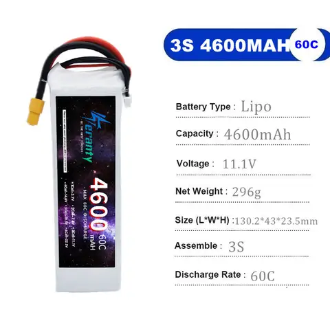 TERANTY 4600MAH Lithium Polymer Battery 2S 3S 4S 6S 60C Battery 7.4V 11.1V 14.8V 22.2V For RC Car Drone Quadcopter Boat RC Toys