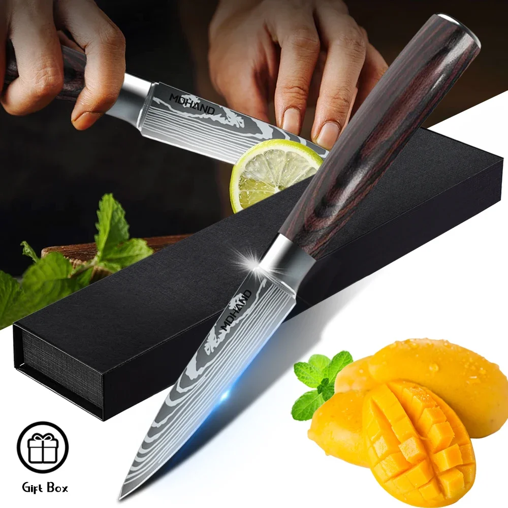 

3.5 inch Professional Paring Knife Japanese Knife Kitchen Knife Carbon Steel Peeling Kitchen Chef Knives Accessories Wood Handle