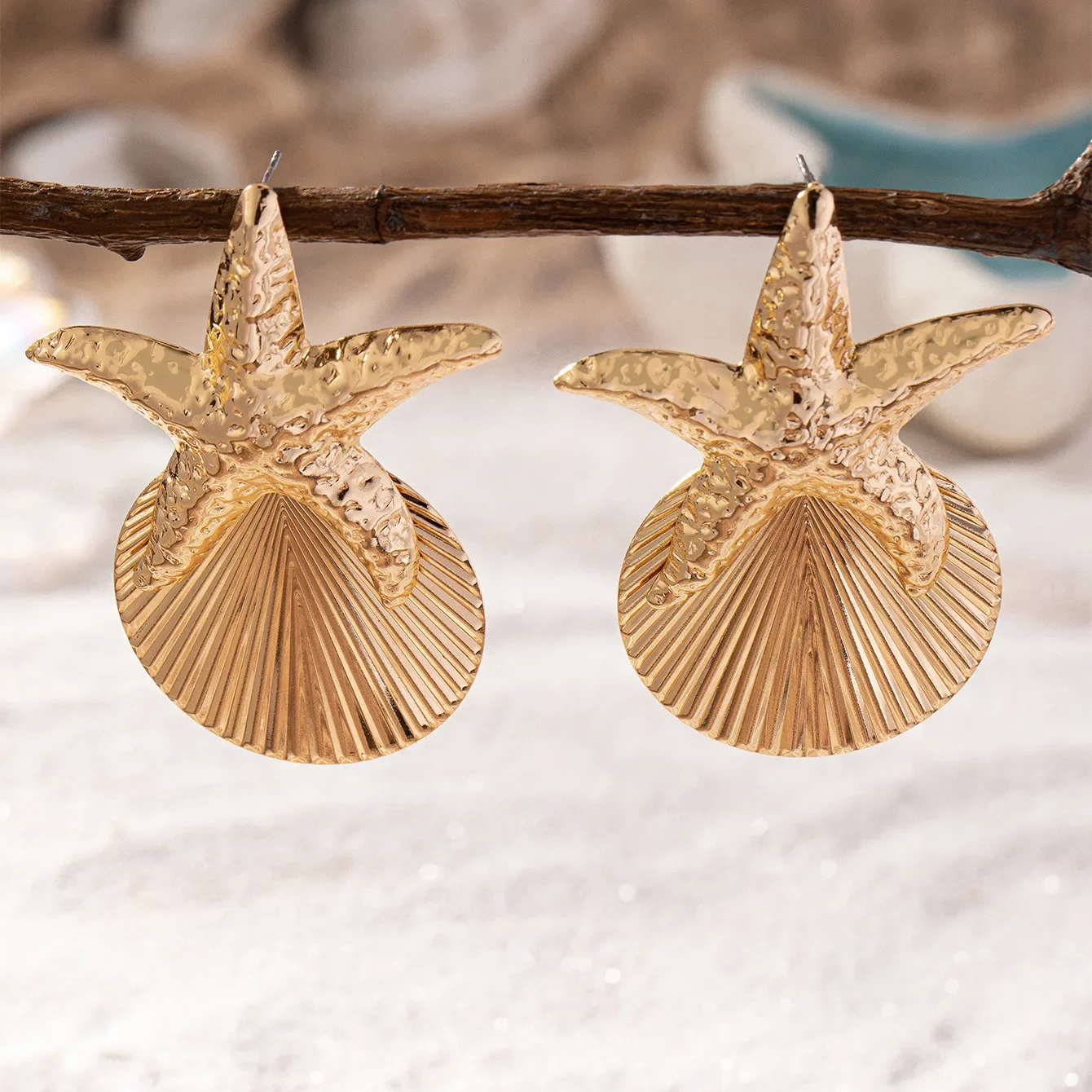 Earrings For Women Starfish Shell Vintage Geometric Beach Vacation Style Elegant Ear Accessories Fashion Jewelry E466