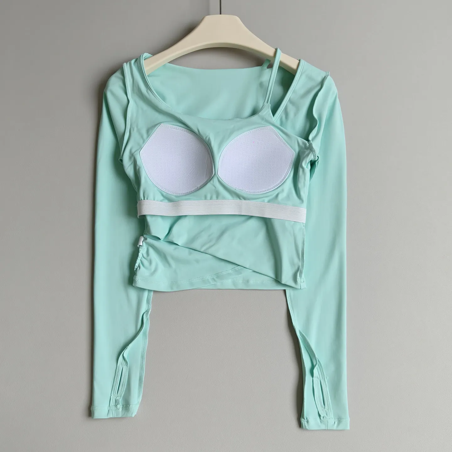 Yoga Clothes with Chest Pads Fake Two-piece Slimming Tops Pilates Training Fitness Clothes Long-sleeved Running Clothes Women