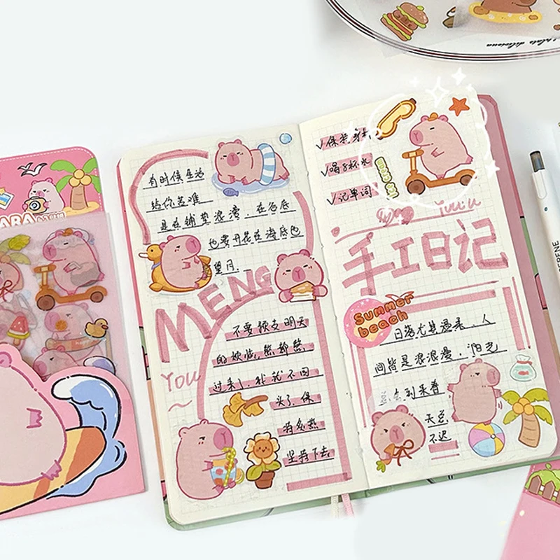 4Sheets Cartoon Diary Decoration Scrapbooking Cute Capybara Frosted Stickers Journal Stickers Aesthetic Stationery School