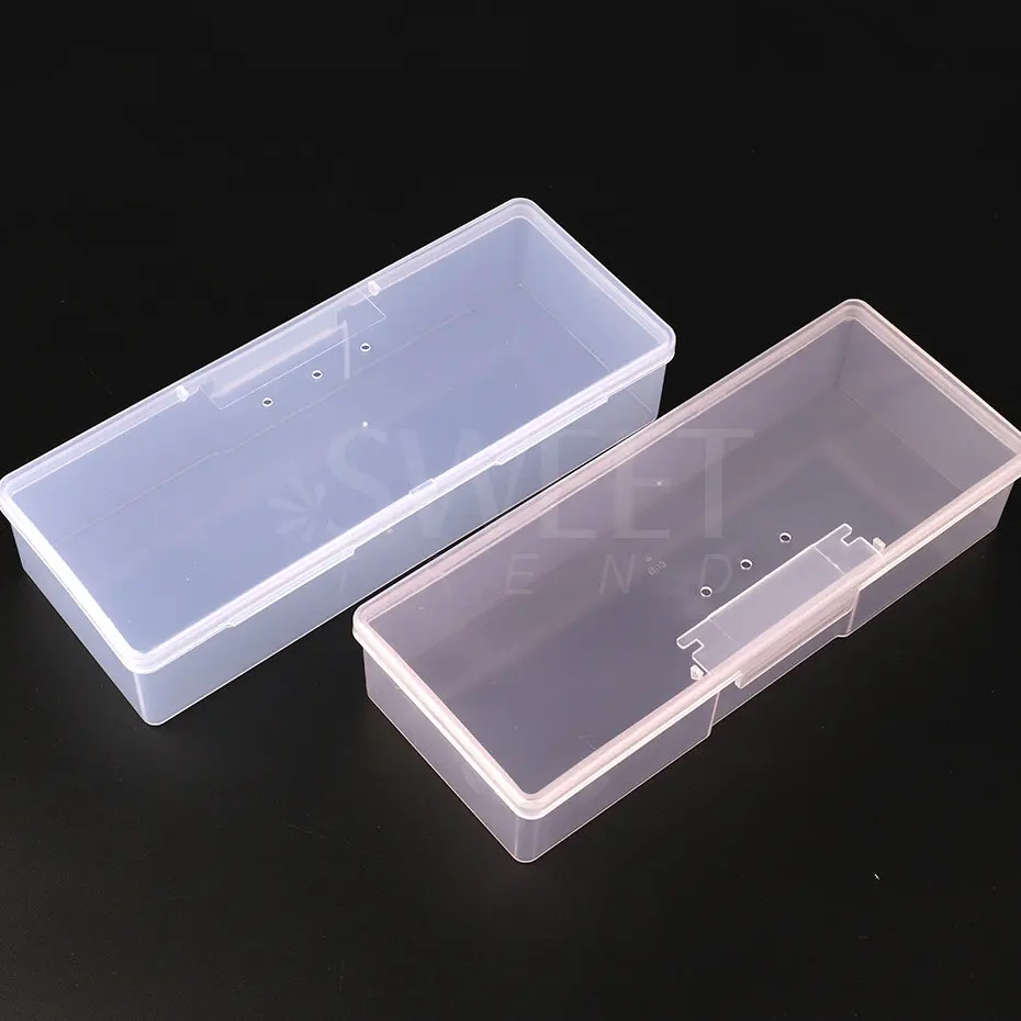 Nail Art Storage Box Nail Parts Organizer Clear Pink Cuboid Plastic Container Packaging Case For Nail Brush File Manicure Tools