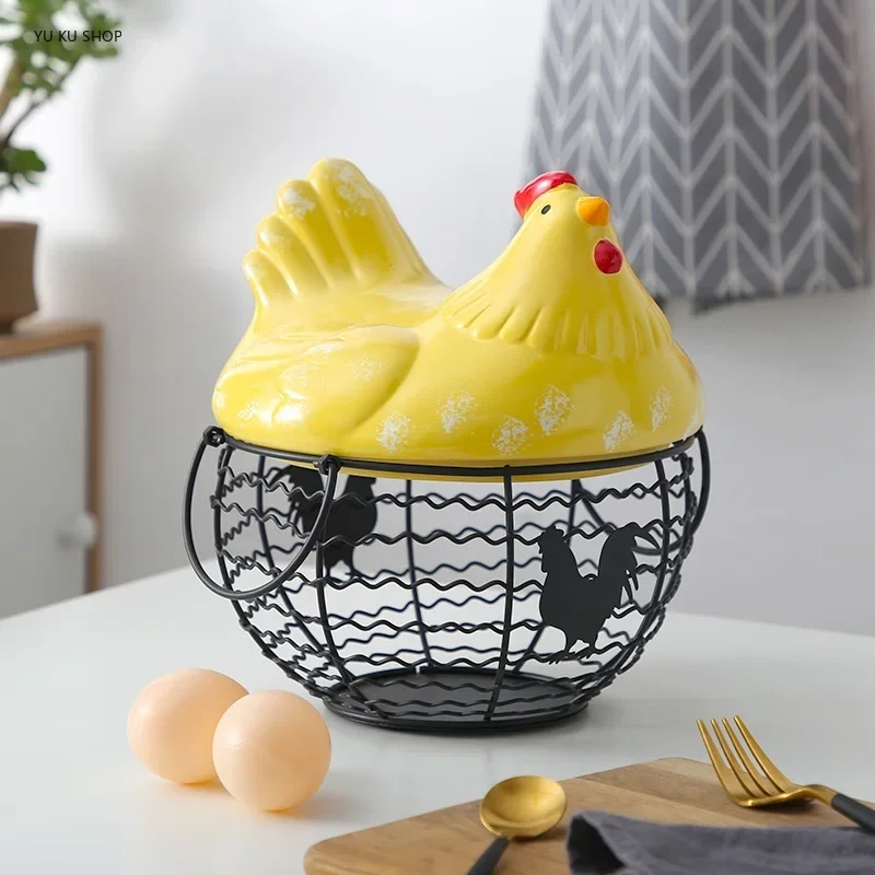 Eramic Egg Basket Potato Sundries Basket Egg Container Home Storage Organization Iron Fruit Storage Basket Kitchen Decoration