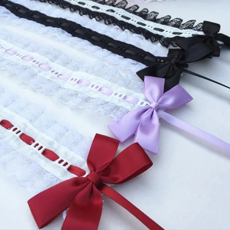 1PC Lolita increspato fascia dolce stella ricamo nastro di pizzo fiocco fascia per capelli con forcine Anime cameriera cosplay copricapo copricapo