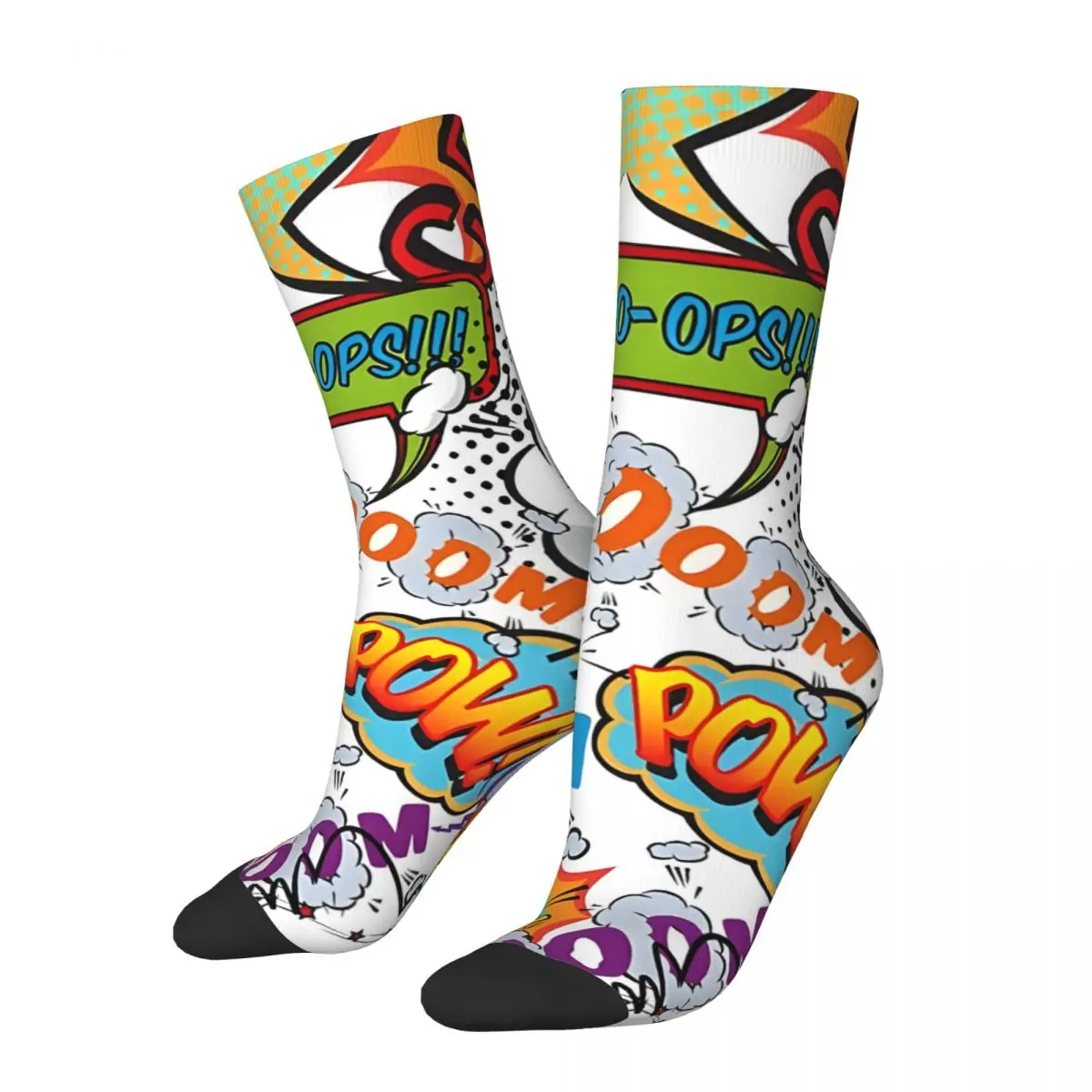 Comic Book Fun Shout Outs Pop Art Typographic Cartoon Socks Four Season Casual Men's Women's Socks Cute Soccer Socks