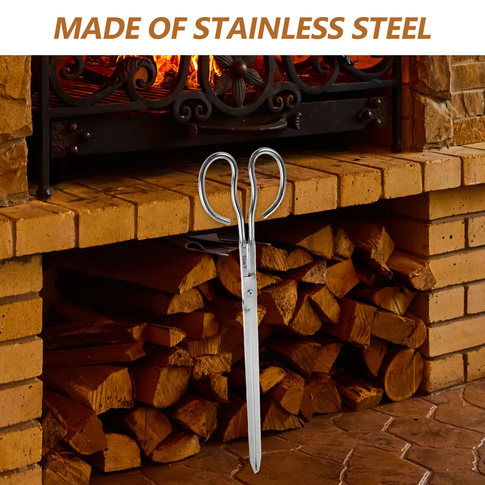 

Stainless Steel Fireplace Tongs 20 Inch Heavy Duty Firewood Grabber Tool for Indoor Outdoor Fire Pit Wood Burning Stove Camping