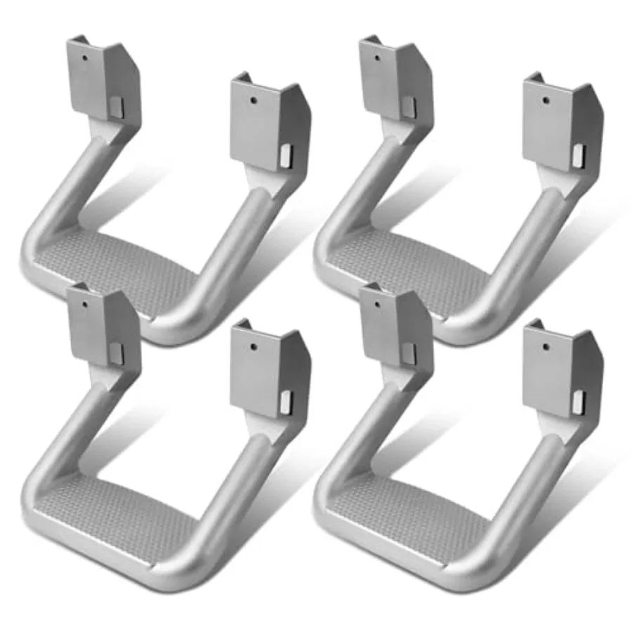 

4 Pcs Aluminum Side Hoop Steps for Pickup SUV Truck, Silvery Non-Slip Stirrup Side Steps, Universal Fit for Chevy GMC Toyota Fo