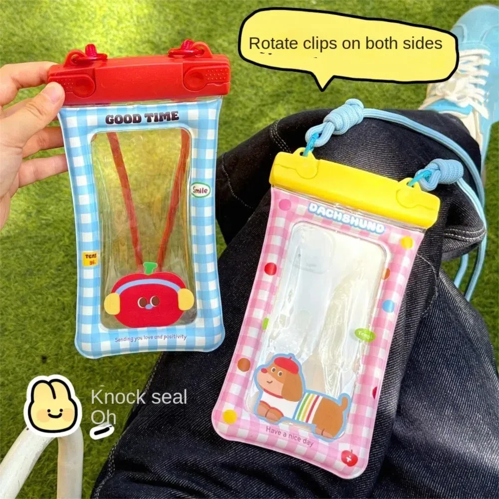 

Transparent Waterproof Mobile Phone Bag Touch Screen PVC Hanging on Neck Phone Bag Double Hanging Rope Underwater Dry