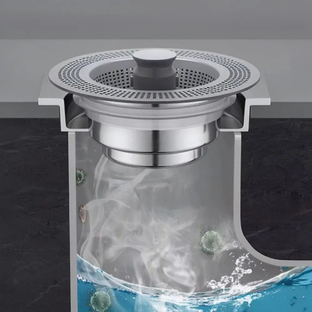 For Yinba Kitchen Sink Drainer Bounce Core Filter Stopper Stainless Steel Basin Sewer Anti Clog Sealing Deodorant Plug