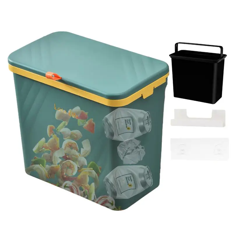 Suspending Trash Can with Lid Wall Mounted Garbage Bin with Slide Lid Household Garbage Holder with U Shaped Card Slot