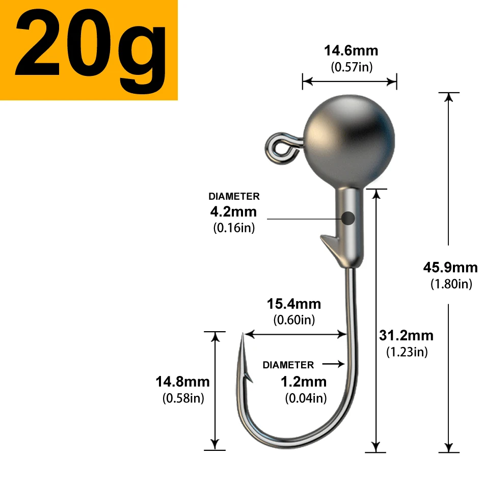 MrLurion 30pcs 1g 2g 3g 5g 10g 14g 18g 22g 25g 28g Vissen jigging hoofd haak, ronde kop rigs vishaak voor zachte worm crank lokt