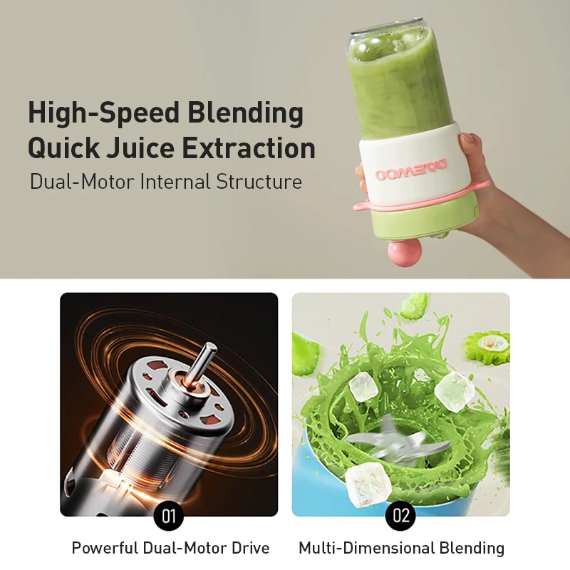 DAEWOO ZB13 Cordless Mini Smoothie Blender High Speed Crusher 360ml Ice Crushing Vegetable Breaking Portable Light Meal Juicer