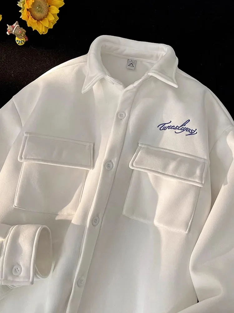 

Men's Fce Lined irt Warm Inner Wear American Retro Sle Winter Long Sve Stand Fit Button Detail Polyester Blend