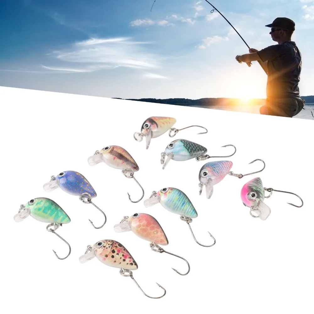 10PCS Durable 3cm 1.5g Crankbait Lures with 3D Eyes Built-in Rattle Hard Baits Topwater Lures Freshwater Fishing
