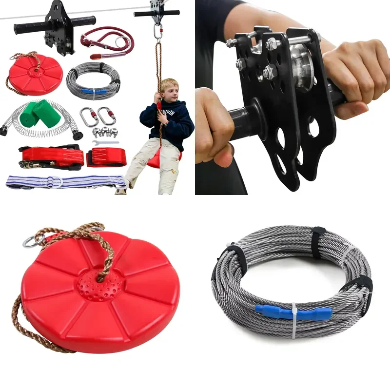 2026 Hot Sale for Custom Weathering Resistance Whole Cut DIY Zip Line Kit Hand Held Pulley with Swing for Backyard Fun