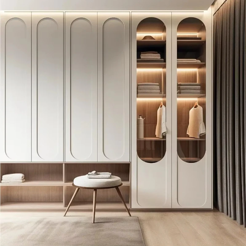 

Wood modular modern bedroom wardrobe, minimalist design, suitable for hotel use