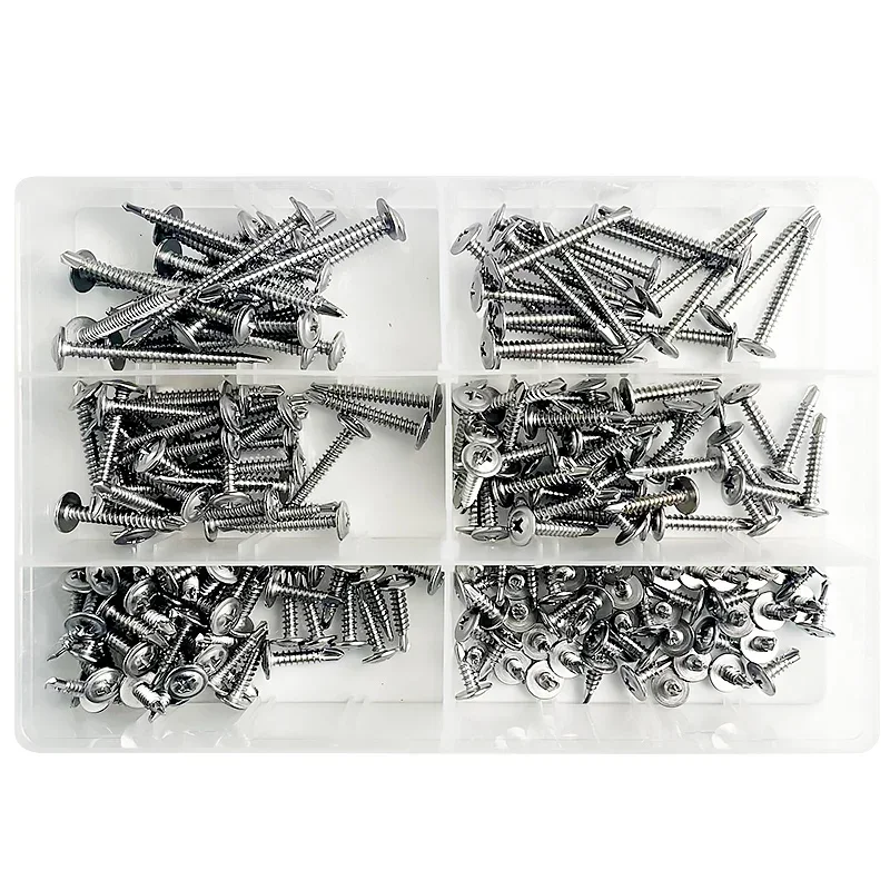 210pcs/Box 410 Stainless Steel Phillips Round Head Self-drilling M4.2 Cross Drill Tail Screw Self-tapping Dovetail Screws Kit