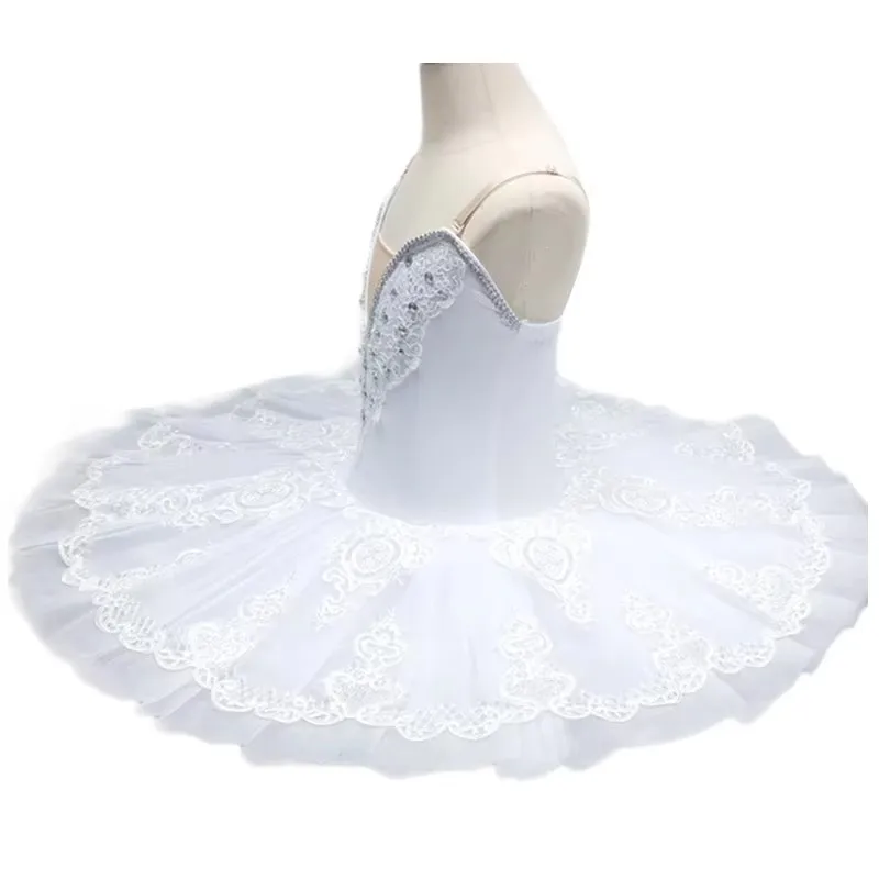 تنورة توتو باليه بيضاء للأطفال، زي رقص للأطفال على شكل بحيرة البجع، فستان أداء الرقص الشرقي