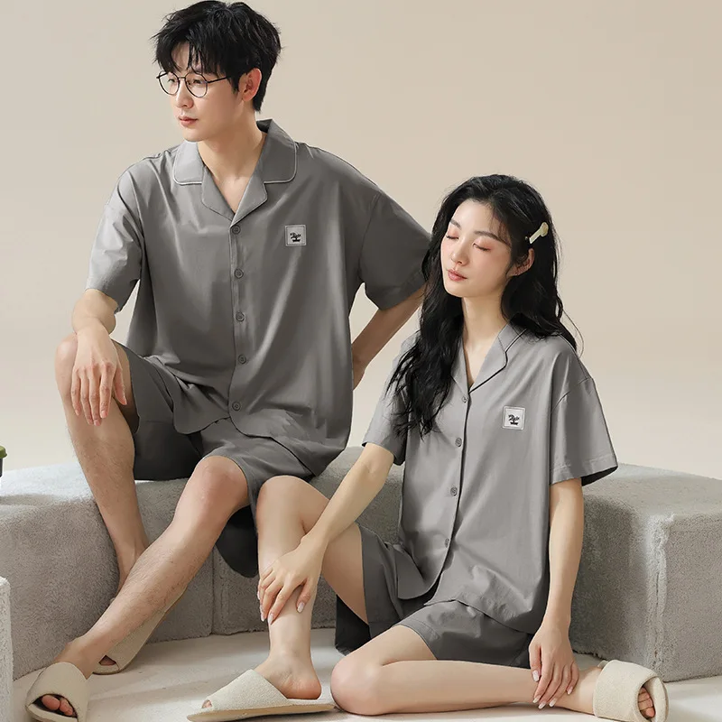 

New Modal Soft Pajama Set For Couples Summer Thin Short Sleeve Men's Short Pants Women's Cool Homewear Cardigan Home Clothing