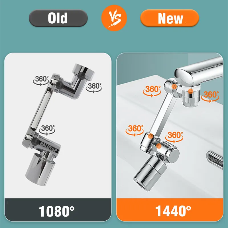 1440° Rotation Faucet Aerator Splash Dual Mode Kitchen Tap Extend Water Nozzle Faucet 22/24mm Adaptor Faucet Bubbler Robotic Arm