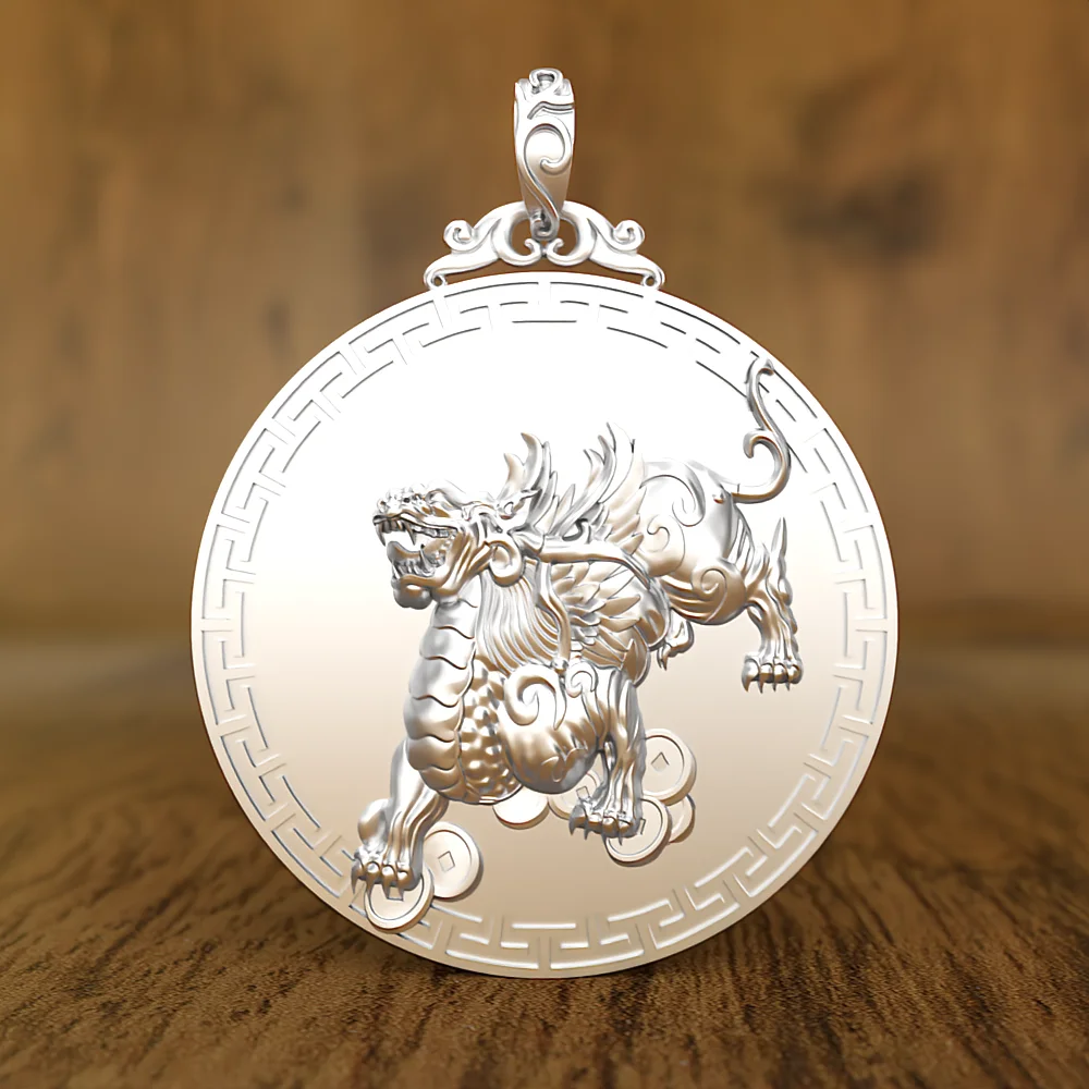 

BOCAI NewSolid Brave Feral Beast Pendant Copper Coin Fire Qilin Necklace Male Decoration 999 Silver Lion Hangtag