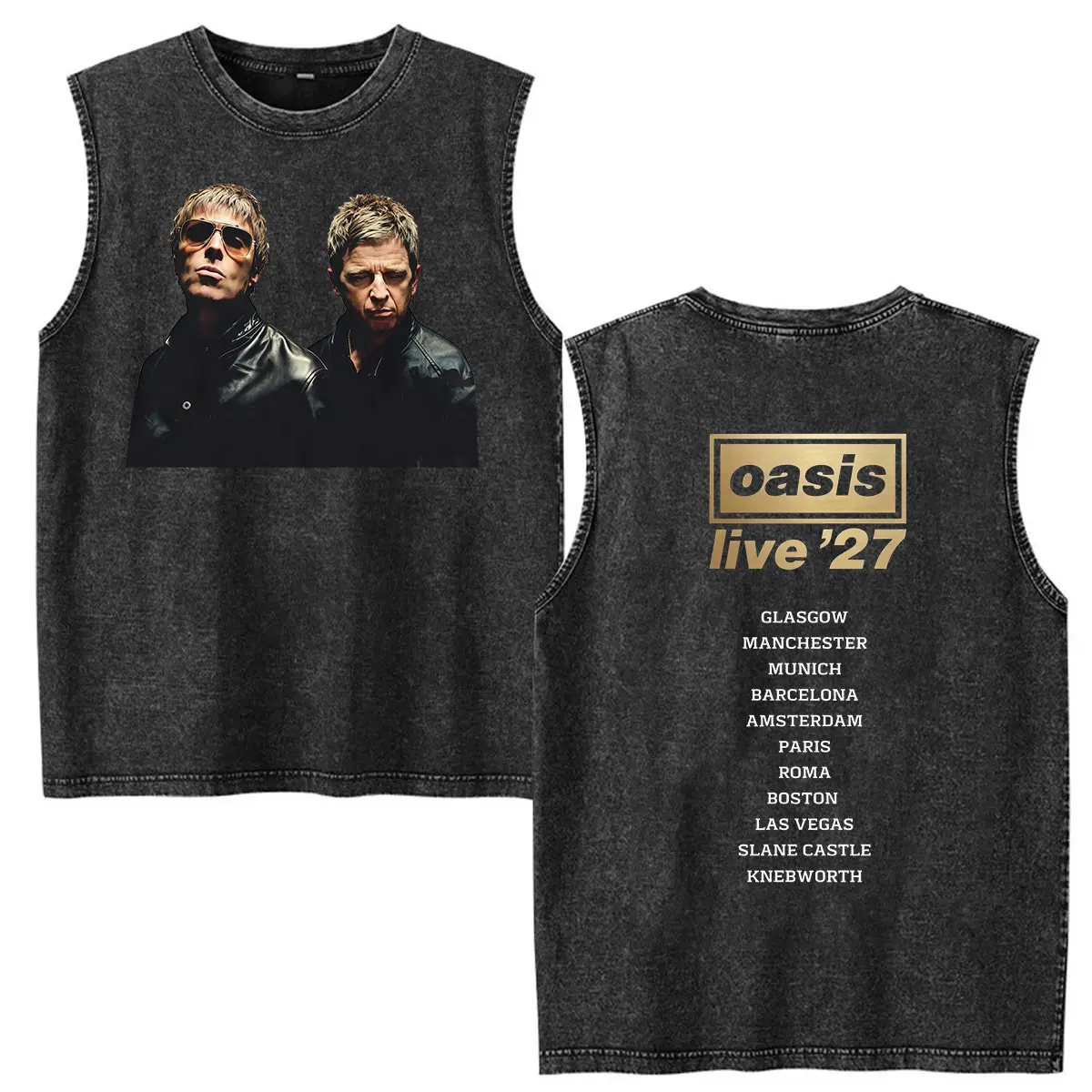 O-Oasis Live 27 Tour Washed Vest Print T Shirt Men Women Vintage Tank Top Cotton Short Sleeve T-shirts Clothing Fashion T-shirt
