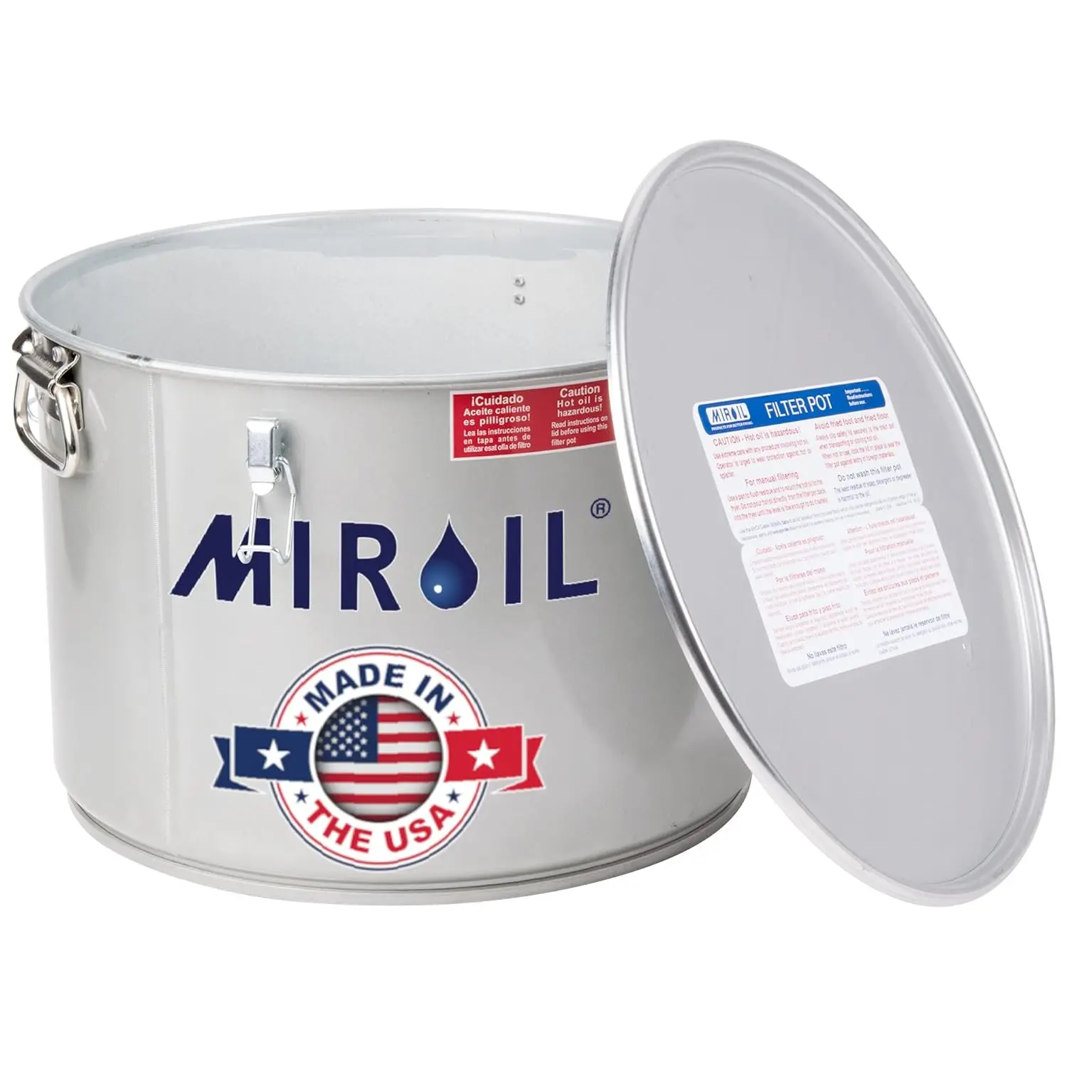 oil 7 Gal Grease Bucket & Oil Filter Pot, Made Usa, Gasket Safety Lid With Lock Clips, Fryer Oil Capacity Up To 55 Lbs. Low