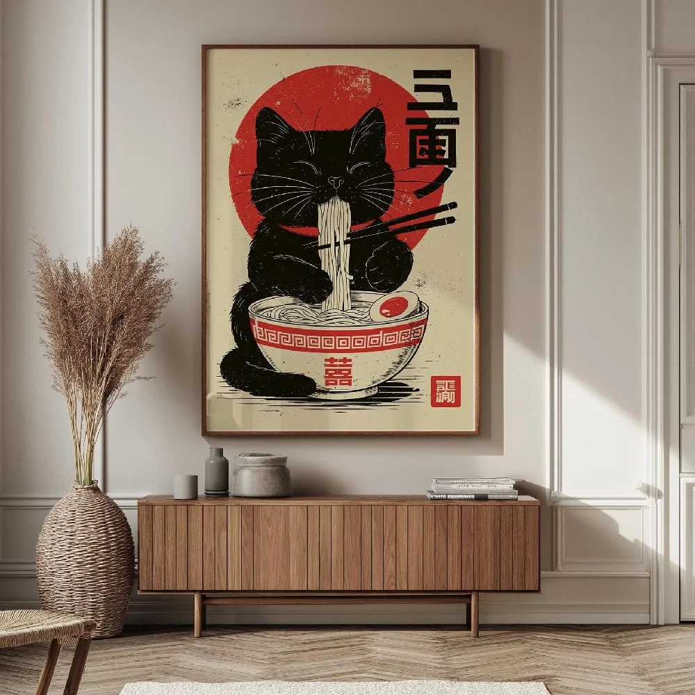 Japanese Style Cat Ramen Frog Red Umbrella Sketch Butterfly Koi Canvas Painting Wall Art Poster Picture Home Decor Mural Cuadros