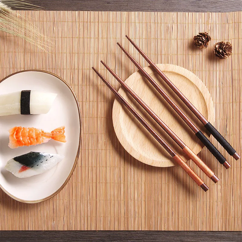 Handmade Japanese Natural Chestnut Wood Sushi Chopsticks Set Value Gift Sushi Chinese Food Tie Line Tableware