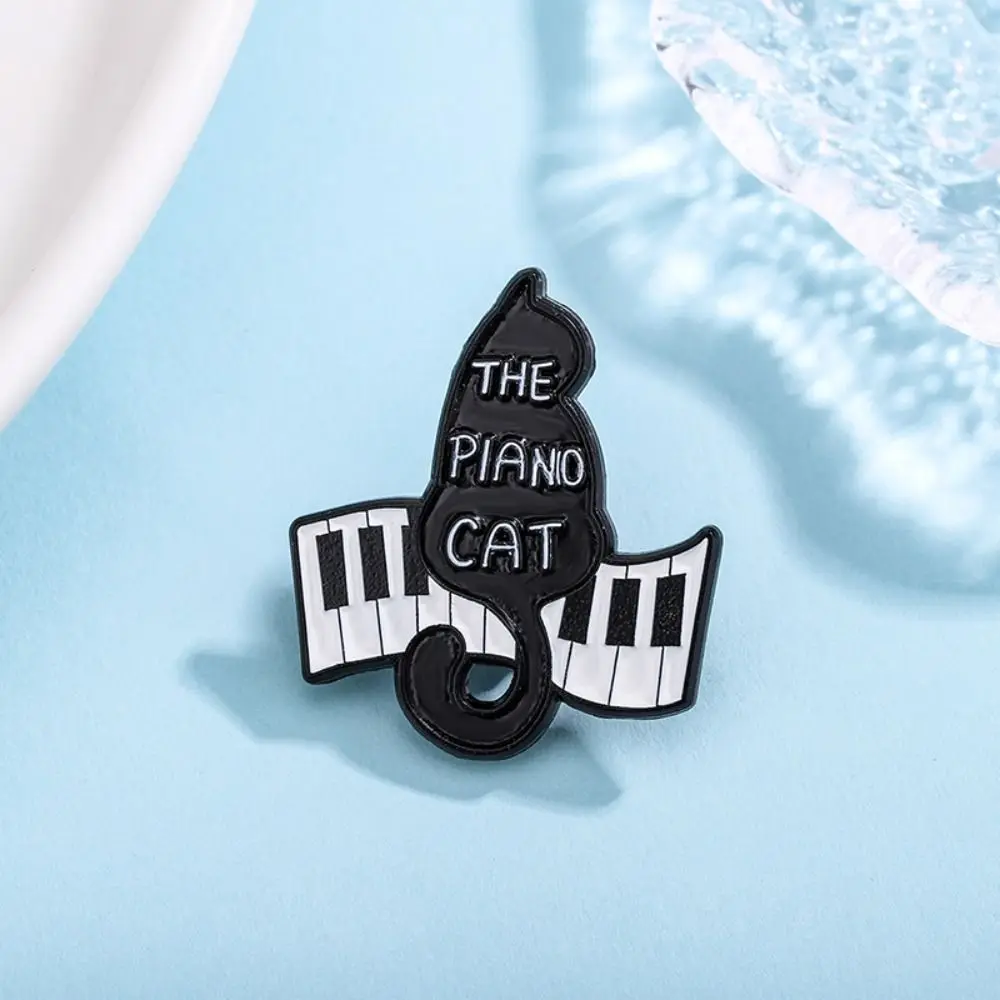 Cartoon Black Cat Enamel Pin Breastpin Purring Kitten Piano Cat Badge Music Score Music Instrument Beating Note Brooch Jeans