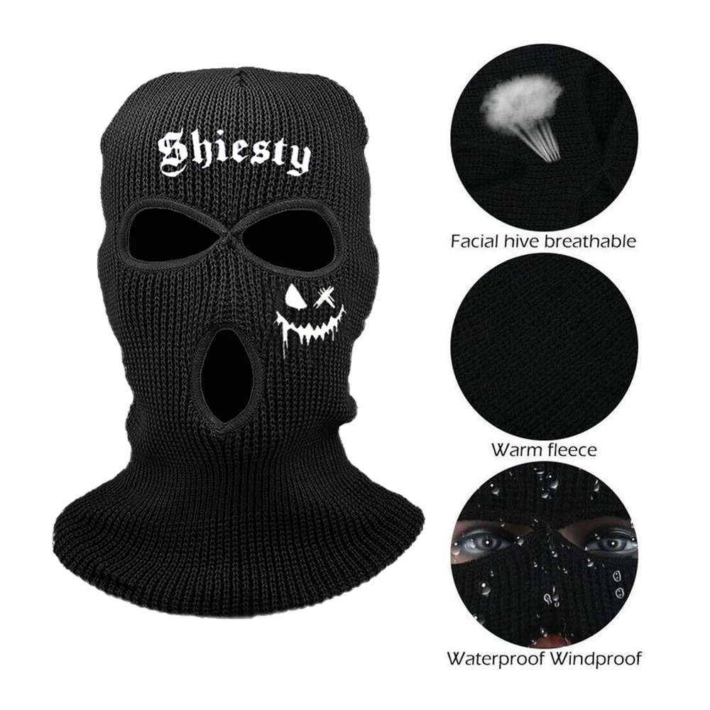 3 hole balaclava hat full face mask, with a grimace embroidery design, outdoor warm riding headgear knitted hat,Halloween gifts