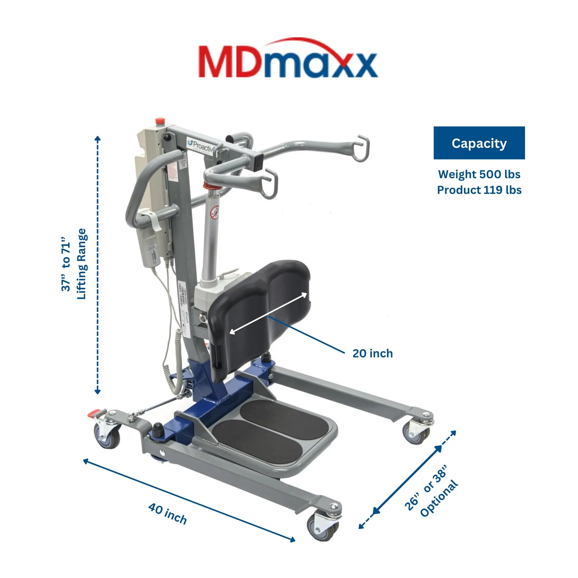 STS 500 Compact Sit to Stand Lift for Elderly – Electric Patient Lift Aid, 500 lb Capacity – Rechargeable Battery, for