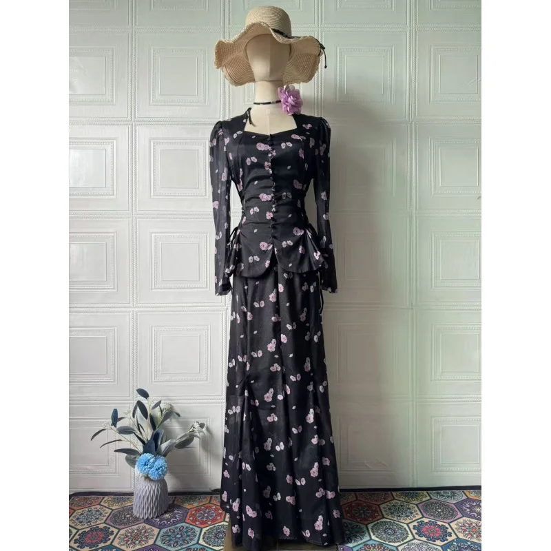 2025Spring new style retro palace style elegant long-sleeve long dress set dress