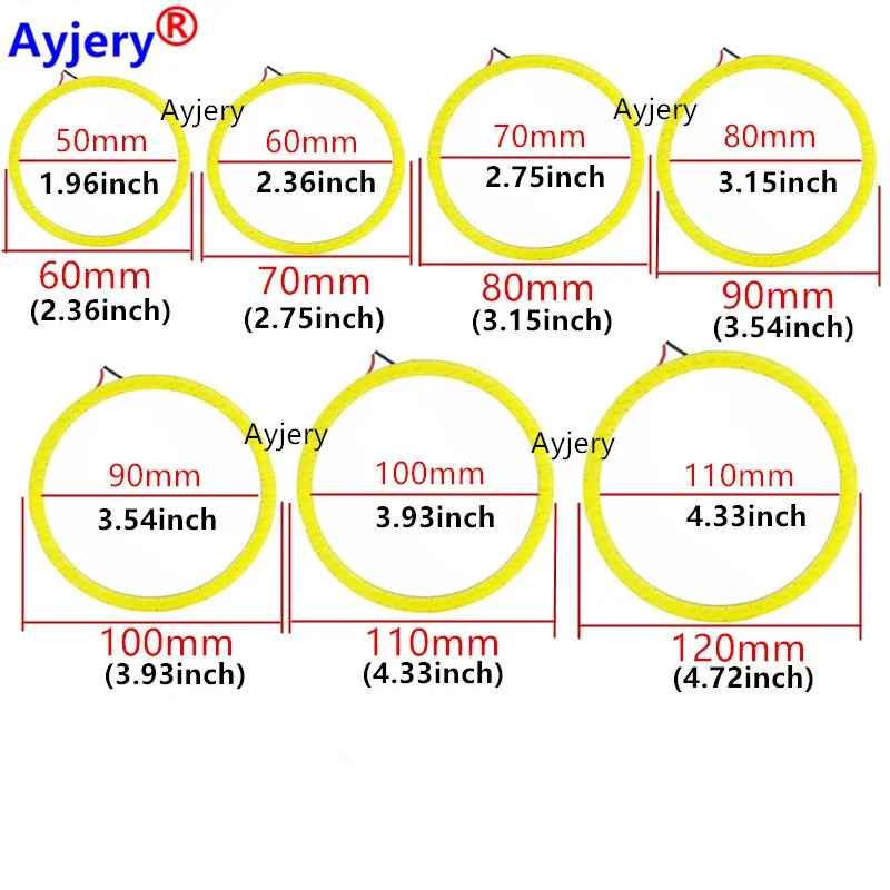 AYJERY 2PCS AC/DC 12V/24V Cob Led Ring 60mm 70mm 80mm 90mm 100mm 110mm 120mm Car Led Fog Light Motorcycle Daytime Running Light
