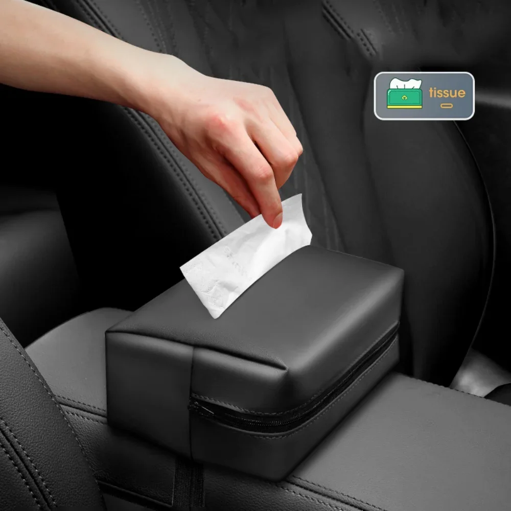 Car Tissue Box Holder Nappa Leather Car Center Console Armrest Napkin Box Sun Visor Backseat Tissue Case with Fix Strap