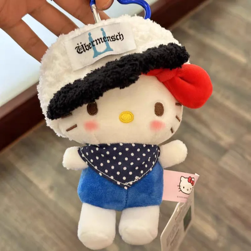 

Cartoon Hello Kitty Wearing a Hat Power Plush Doll Keychain PP Cotton Filled Kawaii Doll Couple School Bag Pendant Decoration